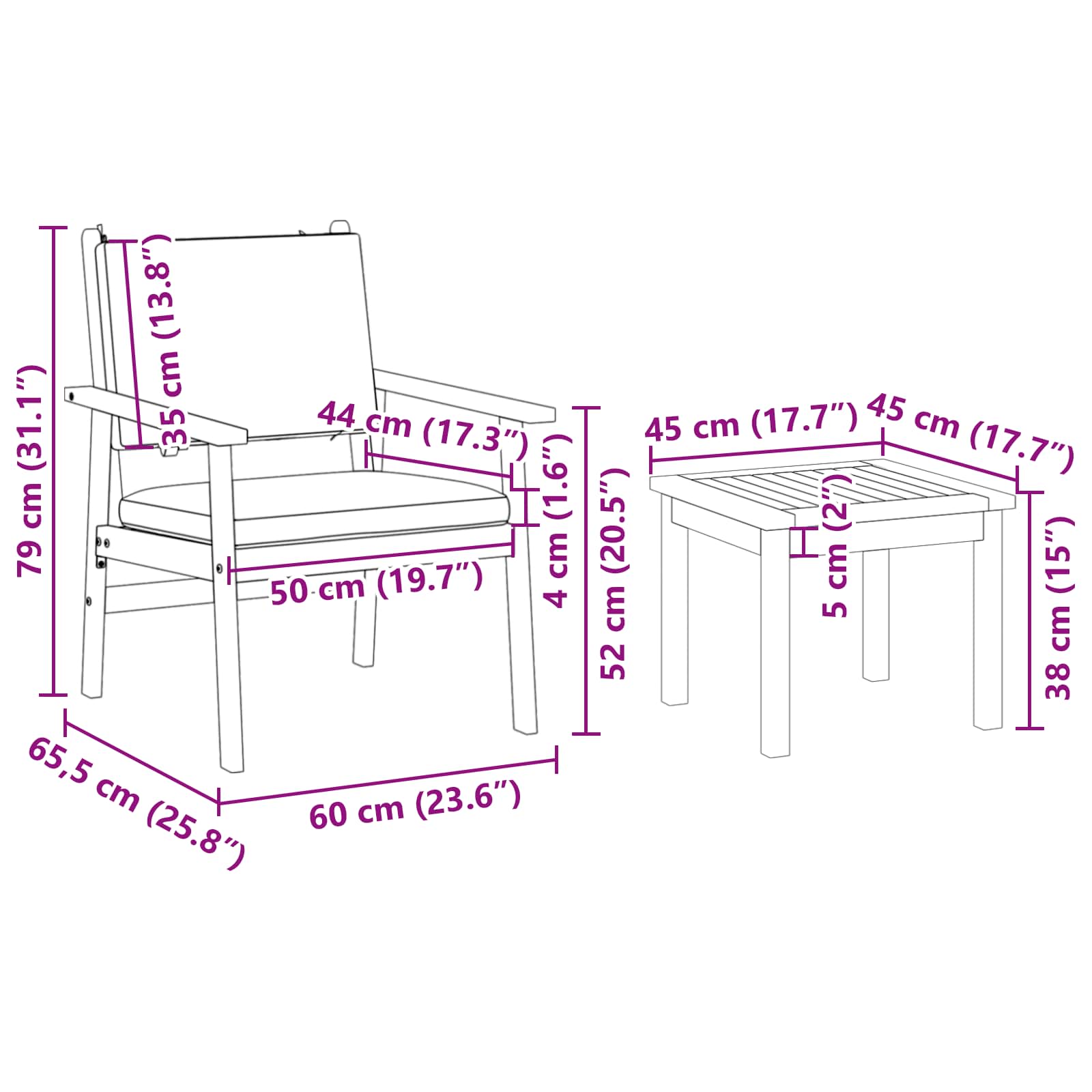Tuinbankenset 6 Pcs Bruin Massief Acaciahout