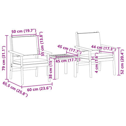 Tuinbankenset 3 Pcs Crème Wit Massief Acaciahout