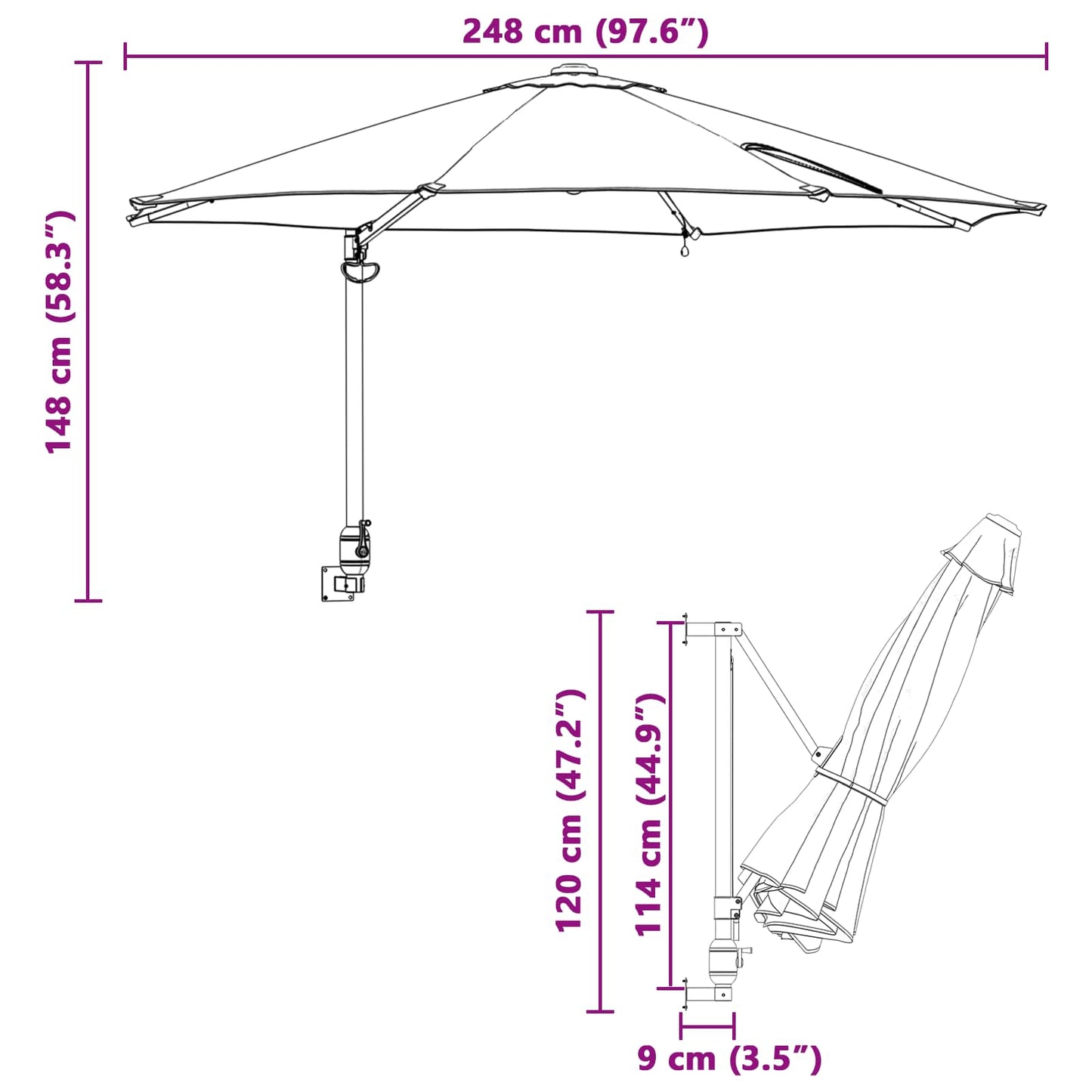 Tuinparasol 248 X 248 X 148 Cm Polyester En Staal