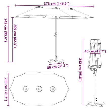 Tuinparasol 370 X 197 X 239 Cm Polyester En Aluminium