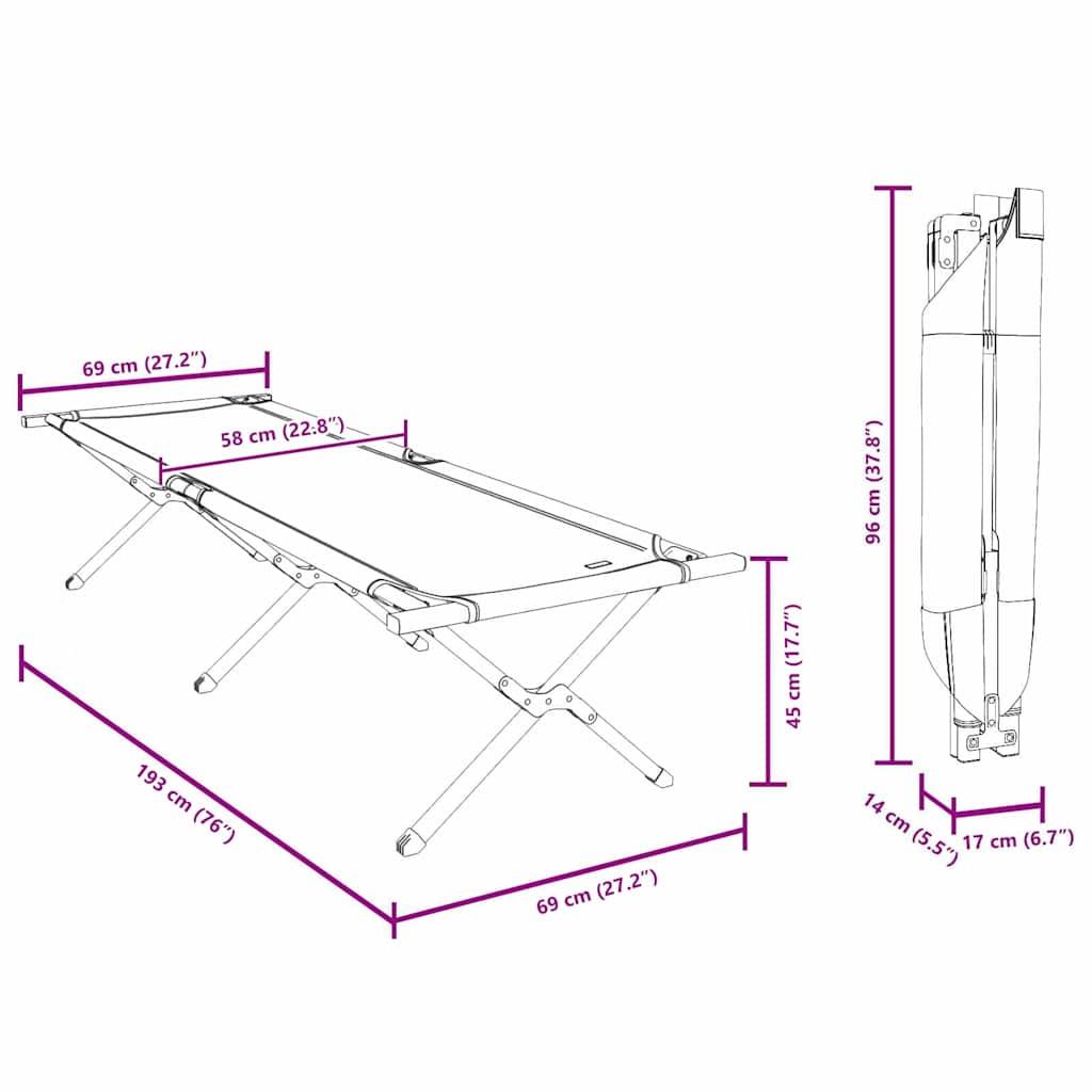 Opvouwbaar Camping Bed Grijs Oxford stof