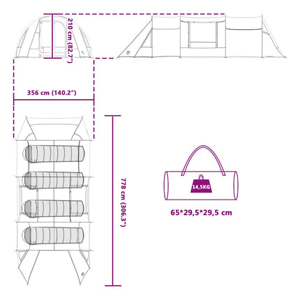Tunnel Tent 4-Person Met Dak En Wit 778 X 356 X 210 Cm