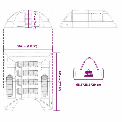 Tunnel Tent 6-Persoon Met Dak En Wit 700 X 590 X 215 Cm