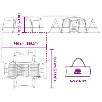 Familietent Voor 12 Personen En Wit 760 X 645 X 230 Cm