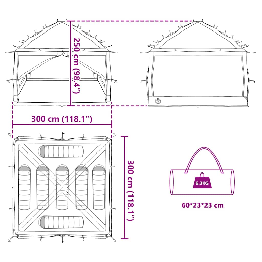 Binnen Tent Voor 7 Personen En Grijs 300 X 300 X 250 Cm