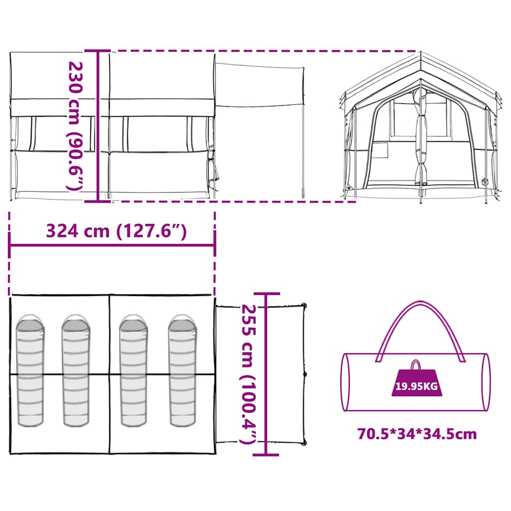 Familietent Voor 4 Personen En Wit 324 X 255 X 230 Cm