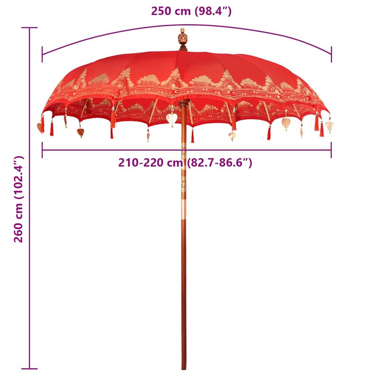 Balinese Parasol Rood 215 x 215 x 260 cm