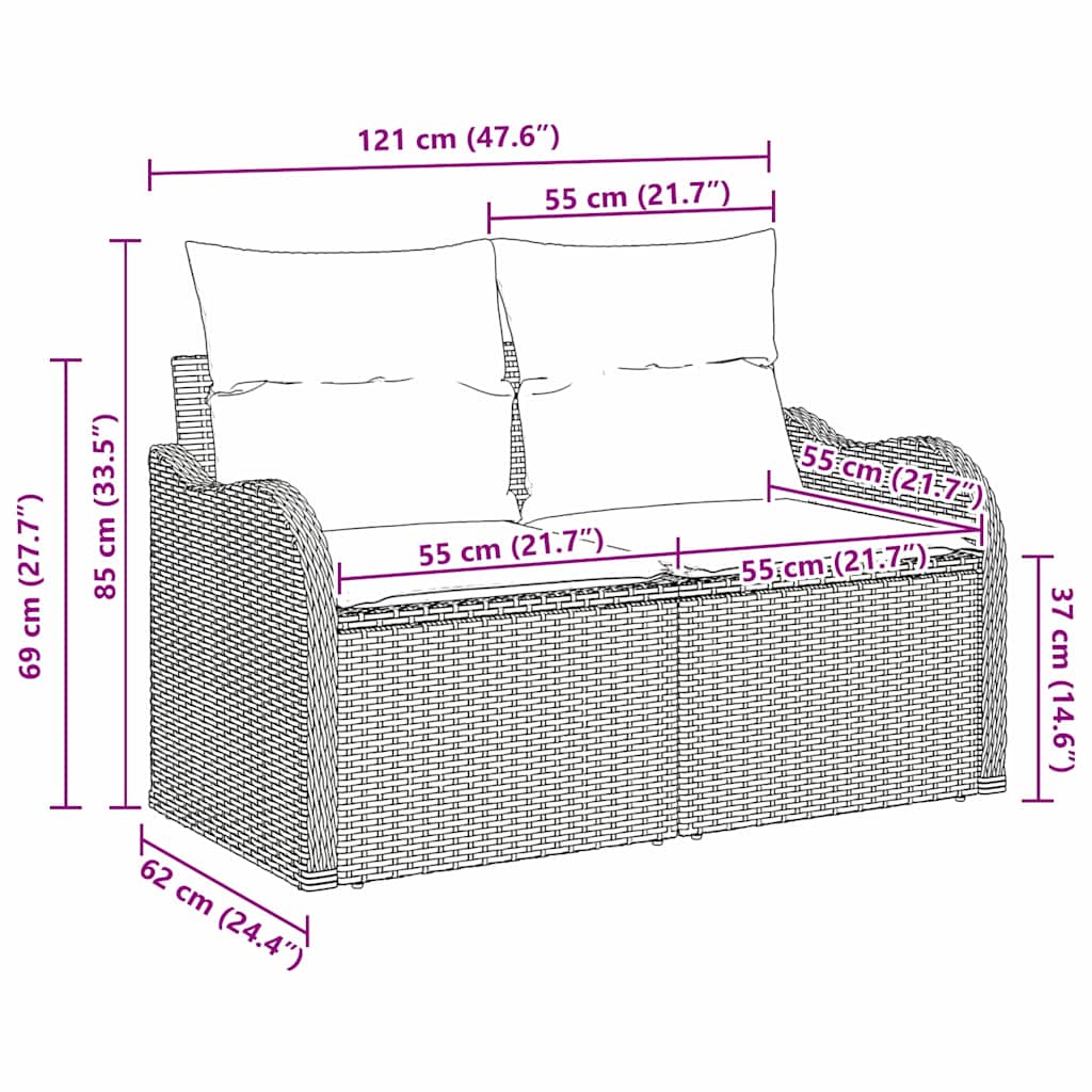 Tuinbank Met Kussen 121 X 62 X 69Cm Poly Rattan