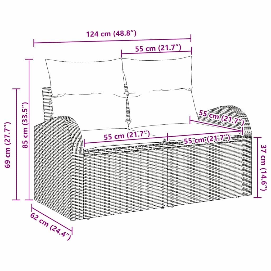 Tuinbank Met Kussen 124 X 62 X 69Cm Poly Rattan