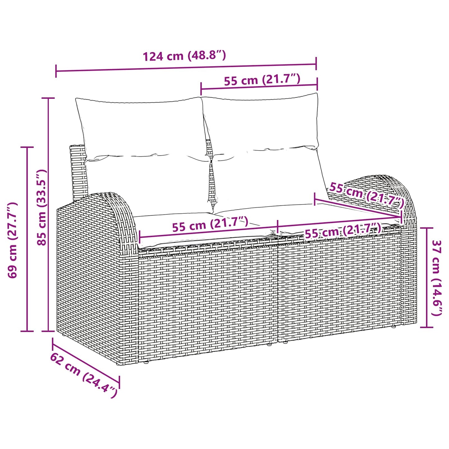 Tuinbank 124 X 62 X 85 Cm Poly Rattan