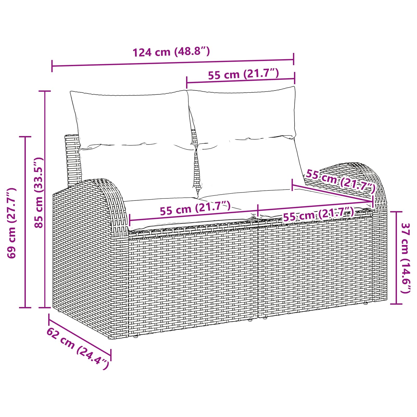 Tuinbank 124 X 62 X 85 Cm Poly Rattan