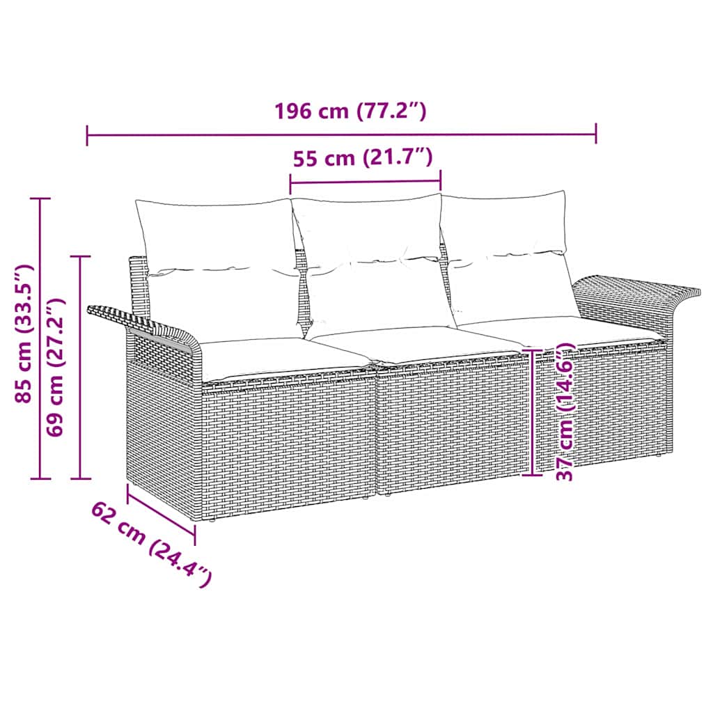Bankstel Met Kussen 3 Pcs Poly Rattan