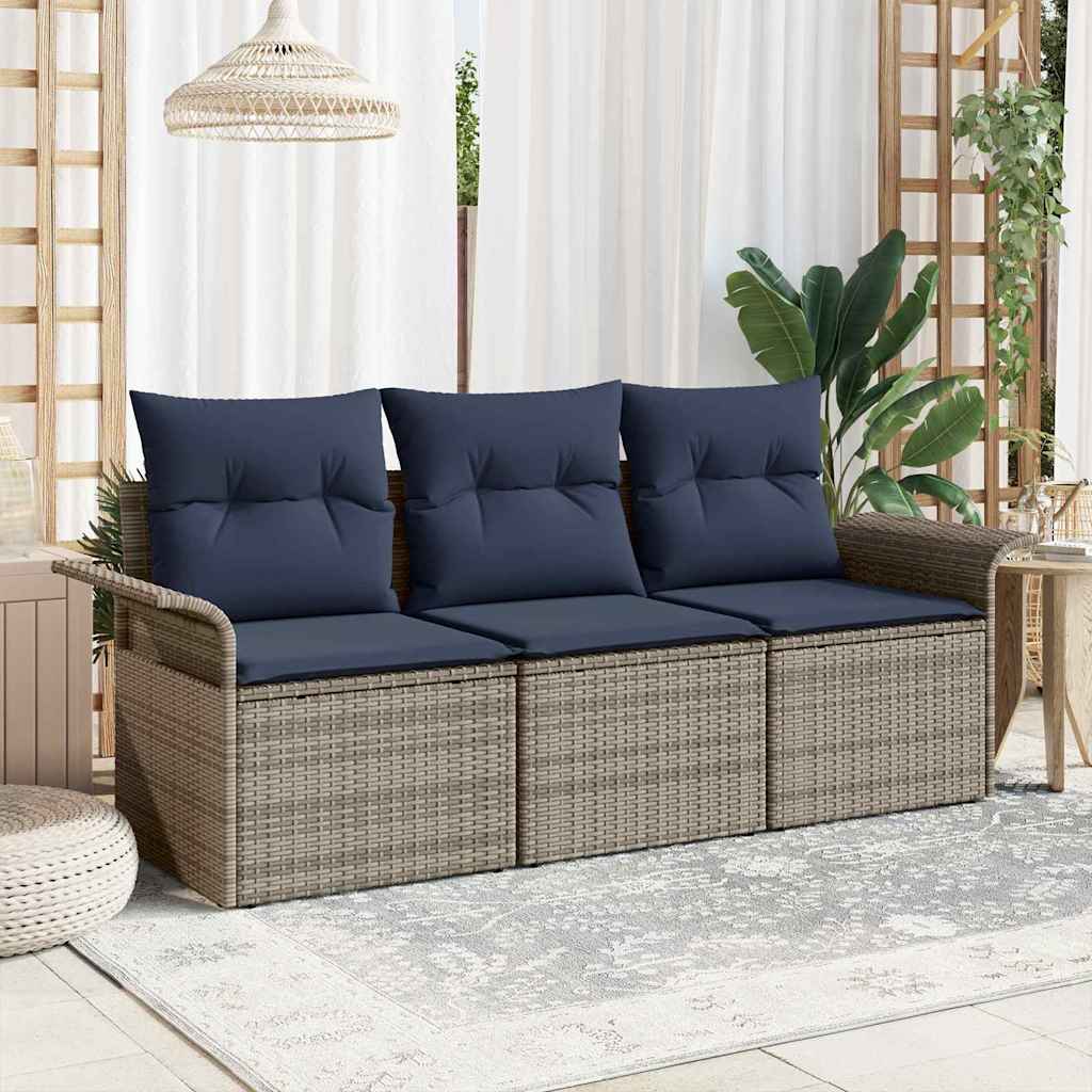 Bankstel Met Kussen 3 Pcs En Blauw Poly Rattan