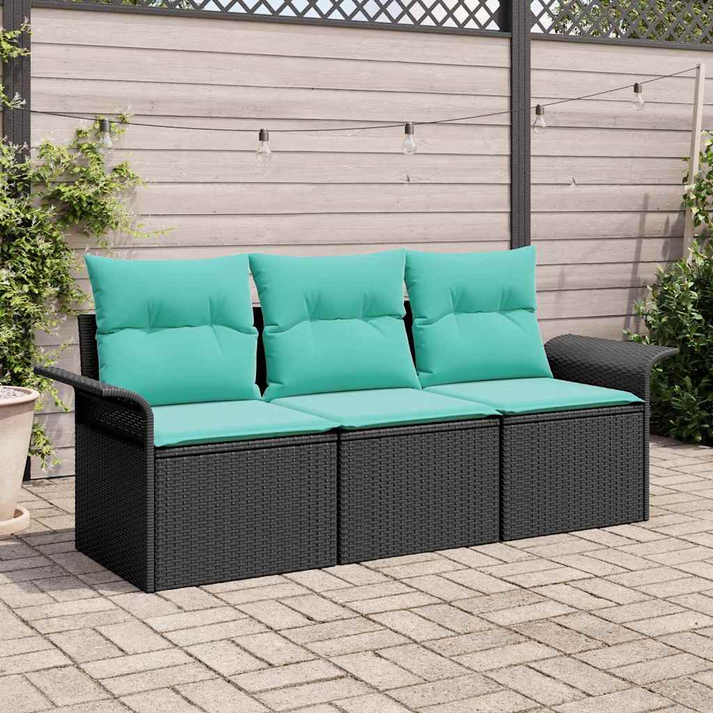 Bankstel Met Kussen 3 Pcs En Blauw Poly Rattan