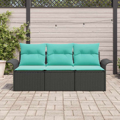 Bankstel Met Kussen 3 Pcs En Blauw Poly Rattan