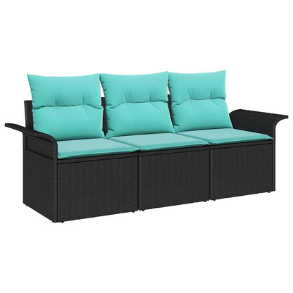 Bankstel Met Kussen 3 Pcs En Blauw Poly Rattan