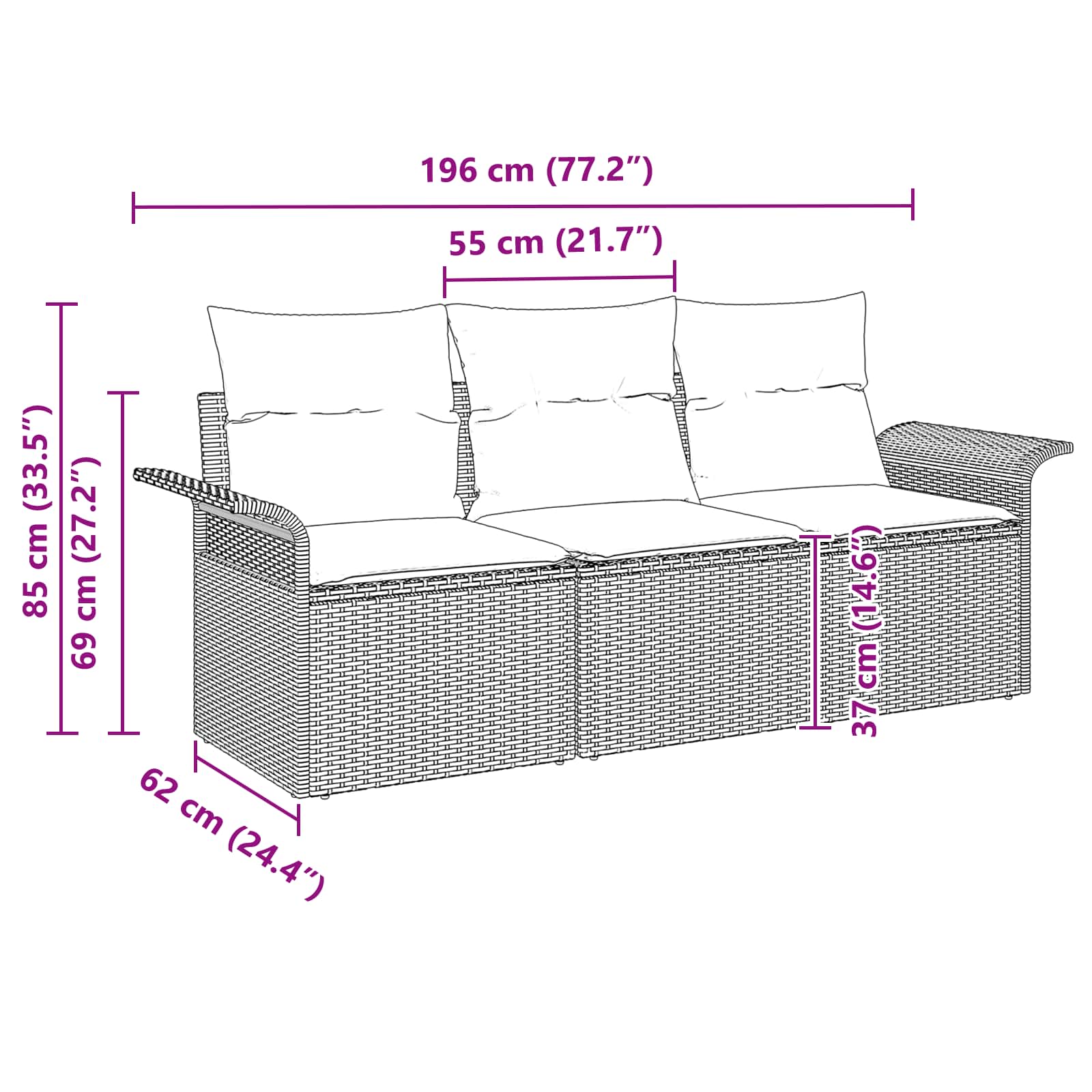 Bankstel Met Kussen 3 Pcs En Blauw Poly Rattan
