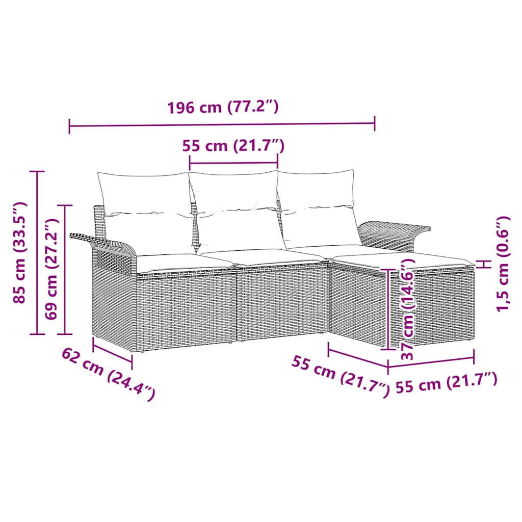 Bankstel Met Kussen 4 Pcs Poly Rattan