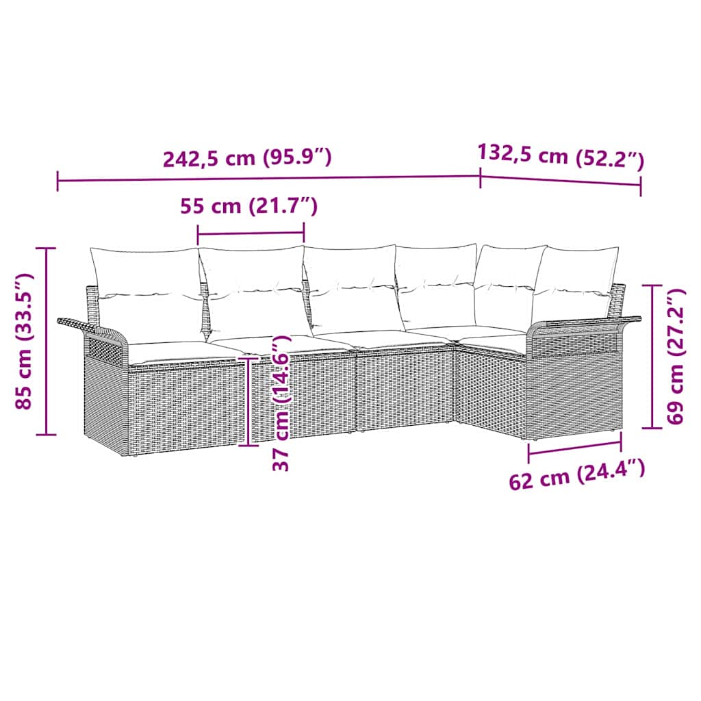 Tuin Sofa Set Met Kussen 5 Pcs Poly Rattan