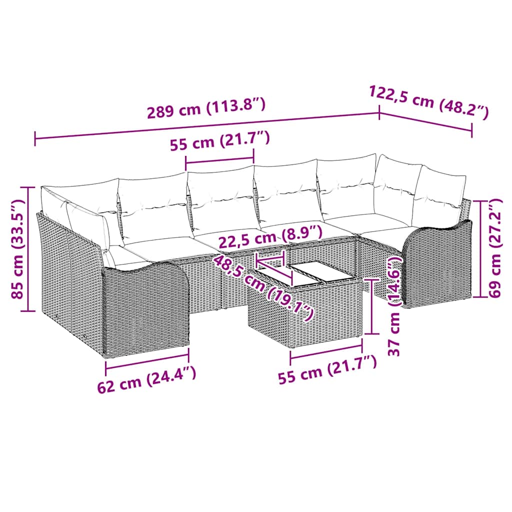 Tuin Sofa Set 55 X 55 X 37 Cm Poly Rattan