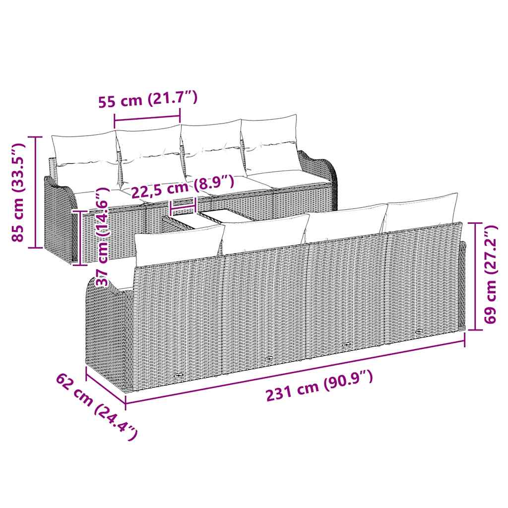 Tuin Sofa Set 55 X 55 X 37 Cm Poly Rattan