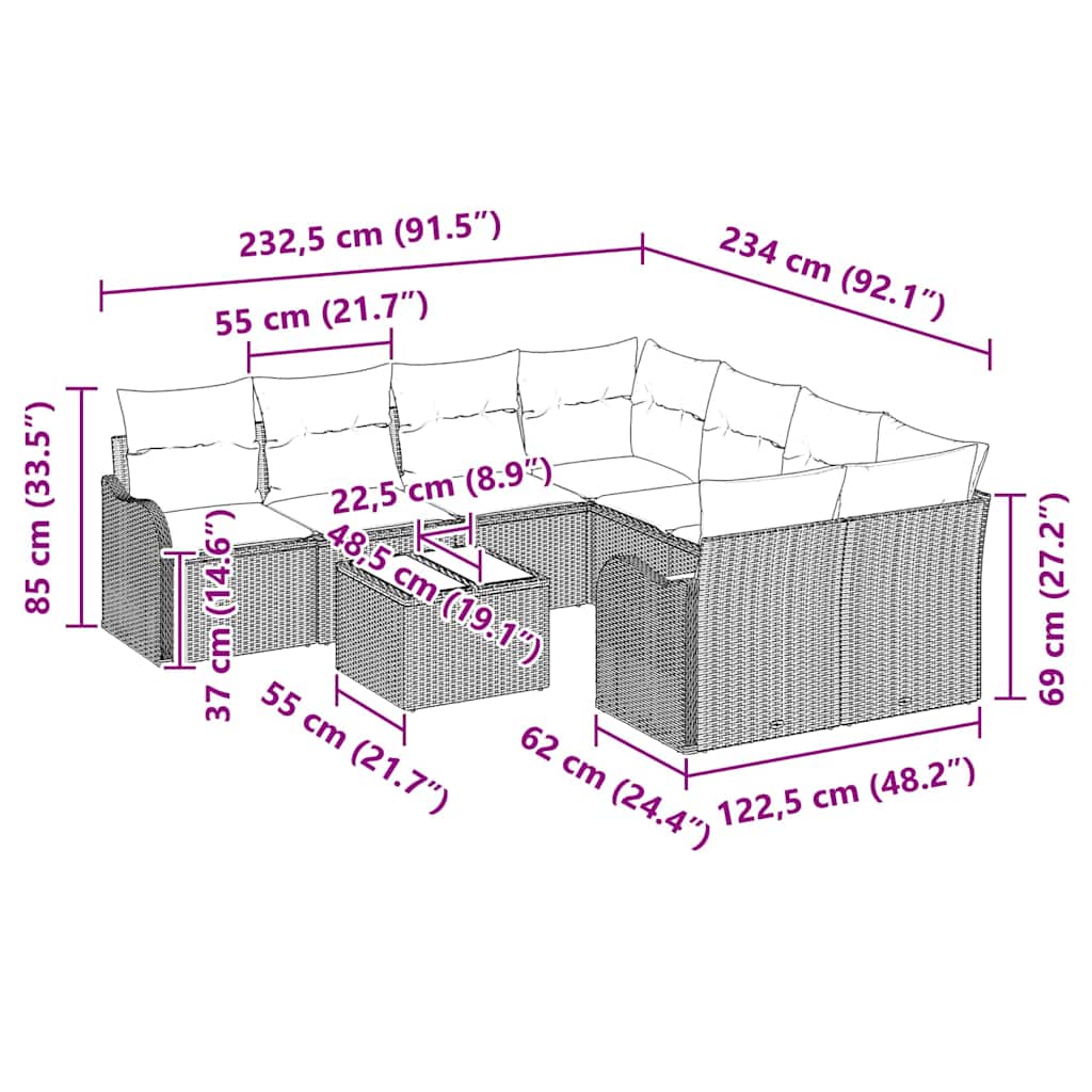 Tuin Sofa Set Met Kussen Met Opslag 9 Pcs Poly Rattan