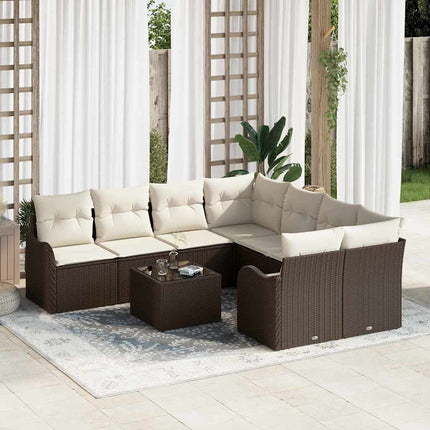 Tuin Sofa Set Met Kussen Met Opslag 9 Pcs Beige Poly Rattan
