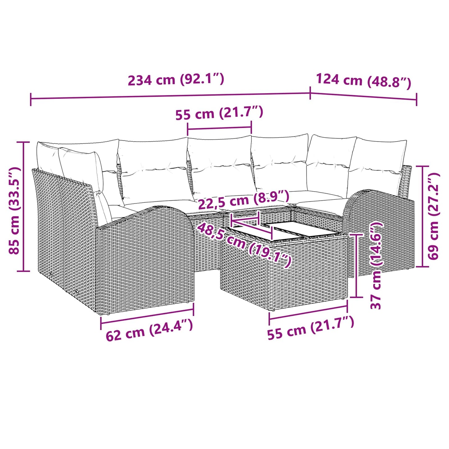 Tuin Sofa Set 55 X 55 X 37 Cm Poly Rattan