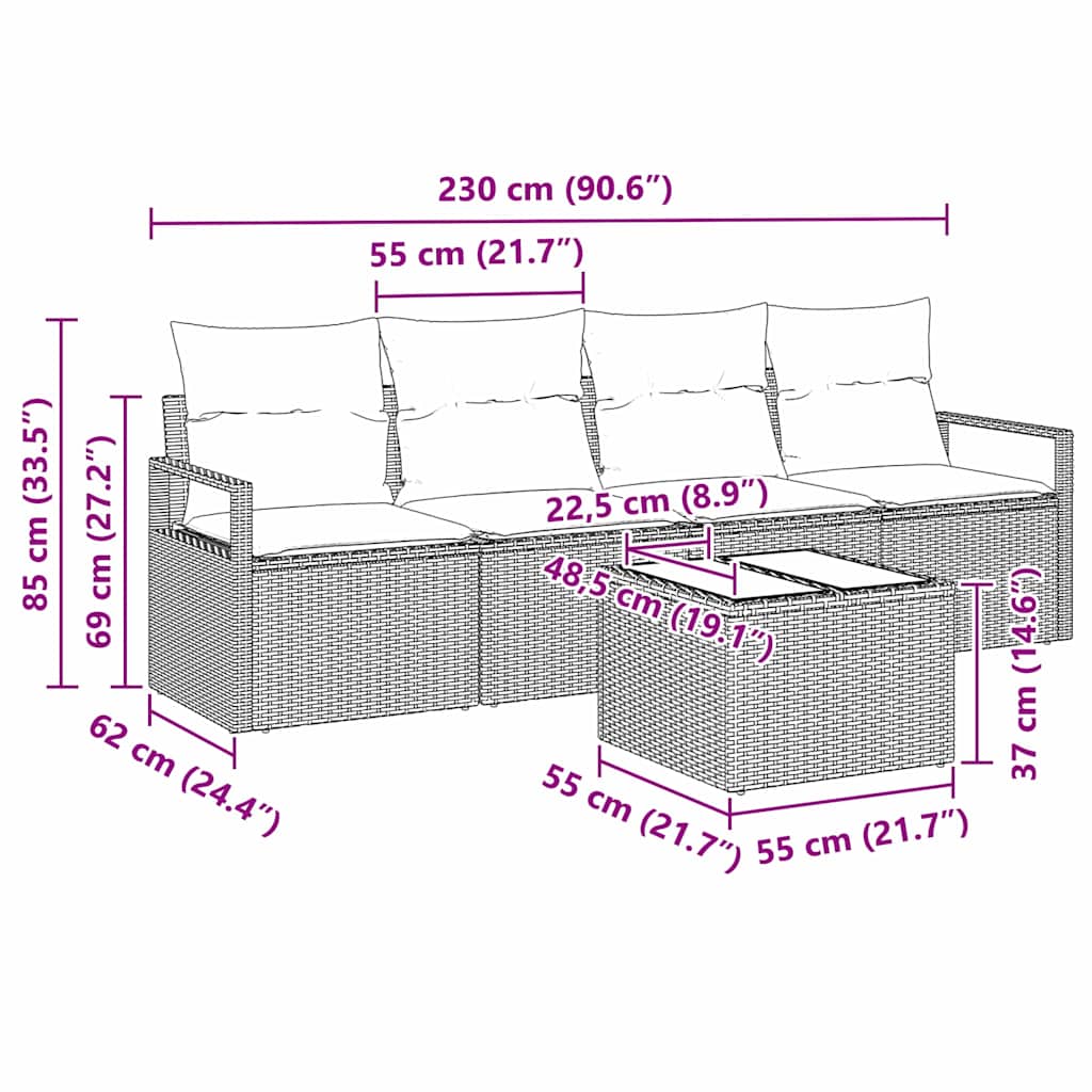 Bankstel 5 Pcs Poly Rattan