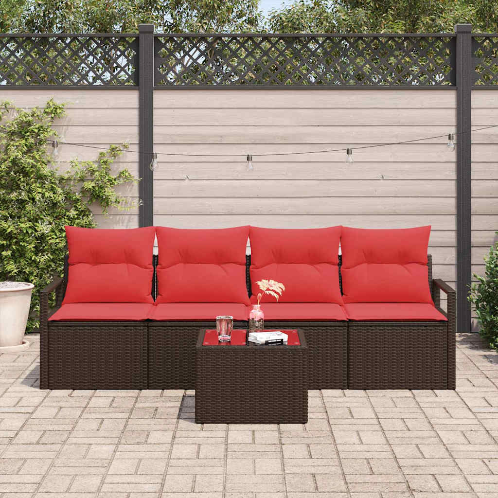 Bankstel 5 Pcs En Rood Poly Rattan