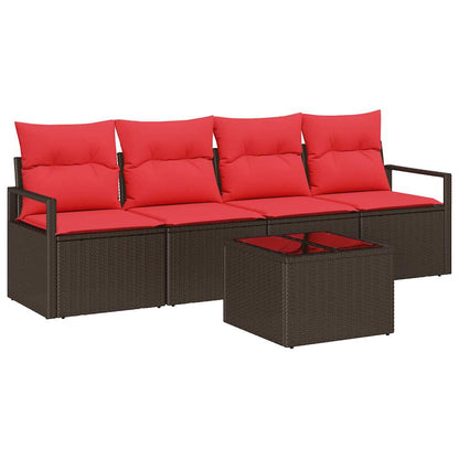 Bankstel 5 Pcs En Rood Poly Rattan