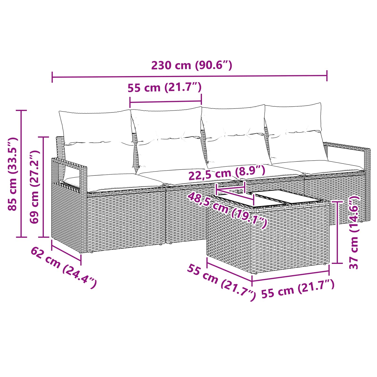 Bankstel 5 Pcs En Rood Poly Rattan