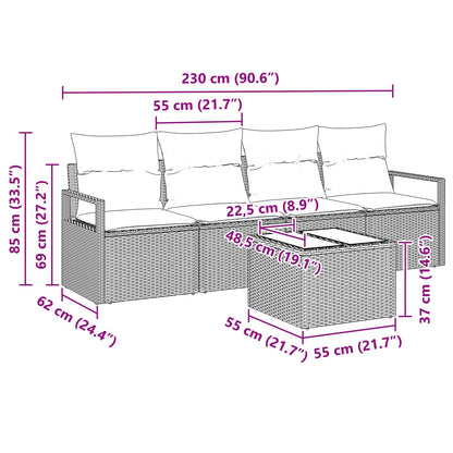 Bankstel 5 Pcs En Rood Poly Rattan