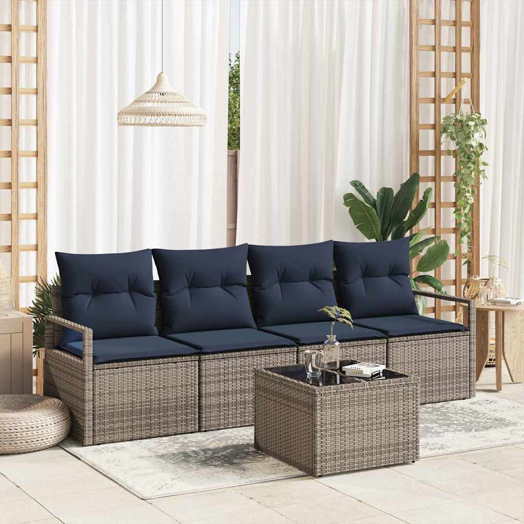 Bankstel 5 Pcs En Rood Poly Rattan