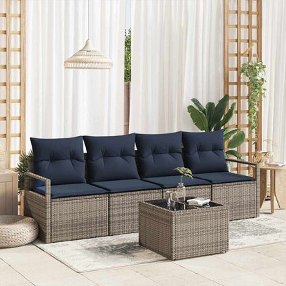 Bankstel 5 Pcs En Rood Poly Rattan
