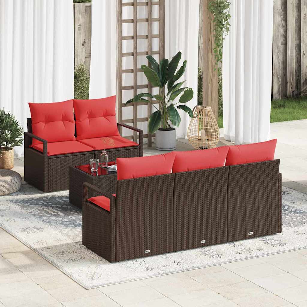 Bankstel 6 Pcs En Rood Poly Rattan