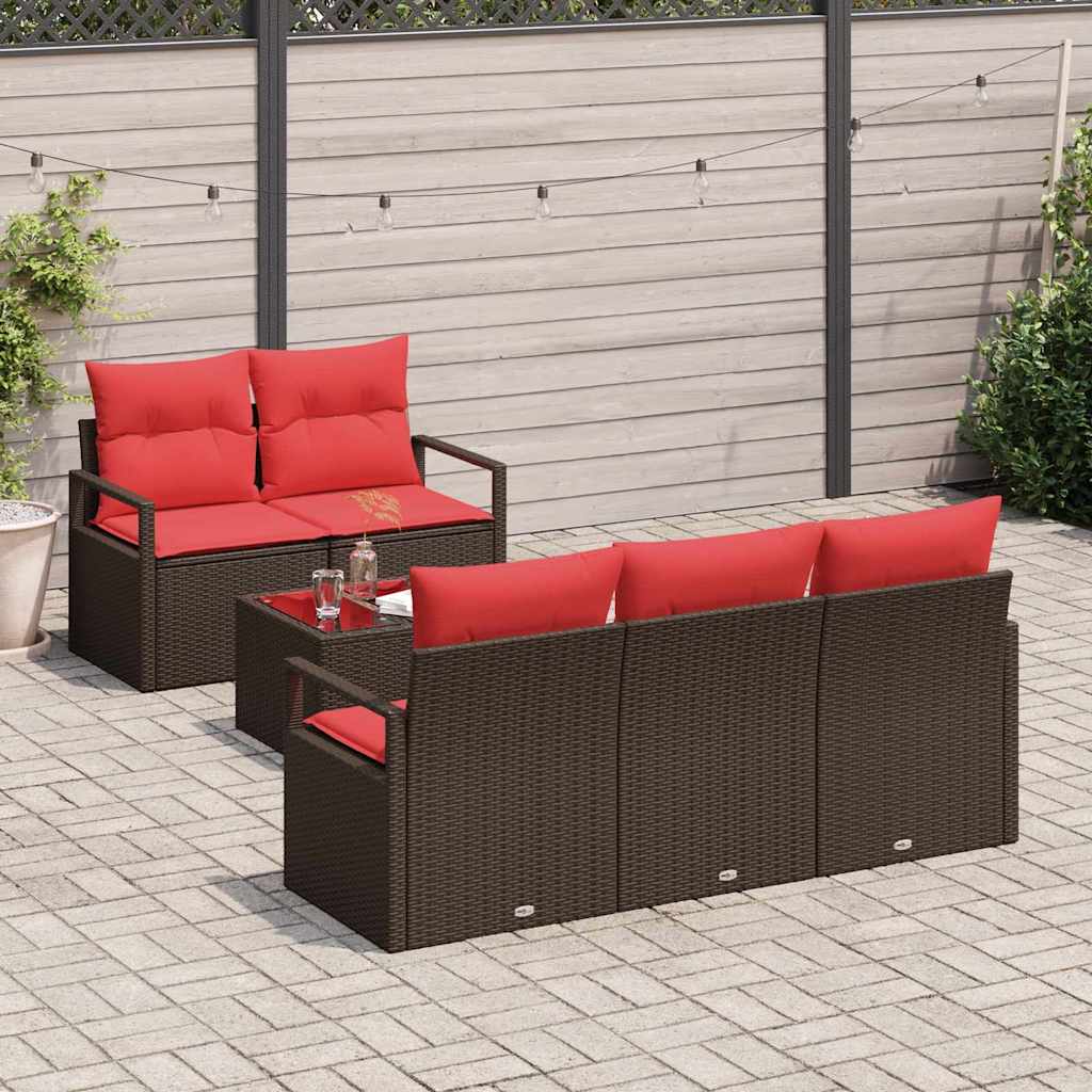 Bankstel 6 Pcs En Rood Poly Rattan