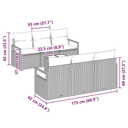 Bankstel 7 St 6-Aantal Zitplaatsen Poly Rattan