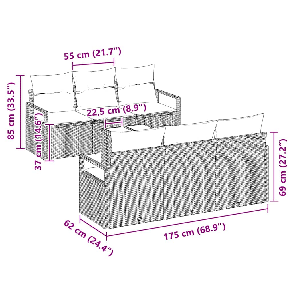 Bankstel Met Kussen 7 Pcs Poly Rattan