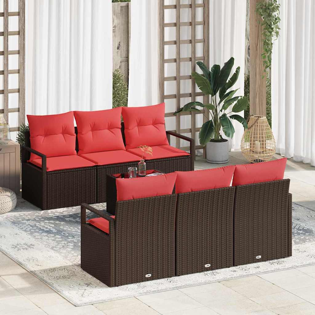 Bankstel Met Kussen 7 Pcs En Rood Poly Rattan