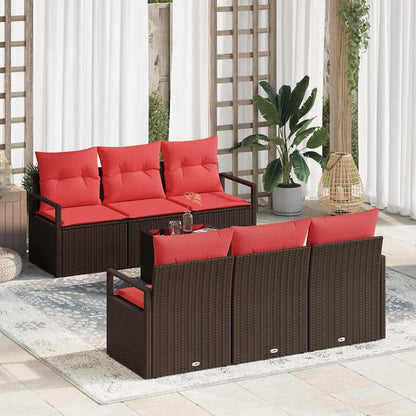 Bankstel Met Kussen 7 Pcs En Rood Poly Rattan