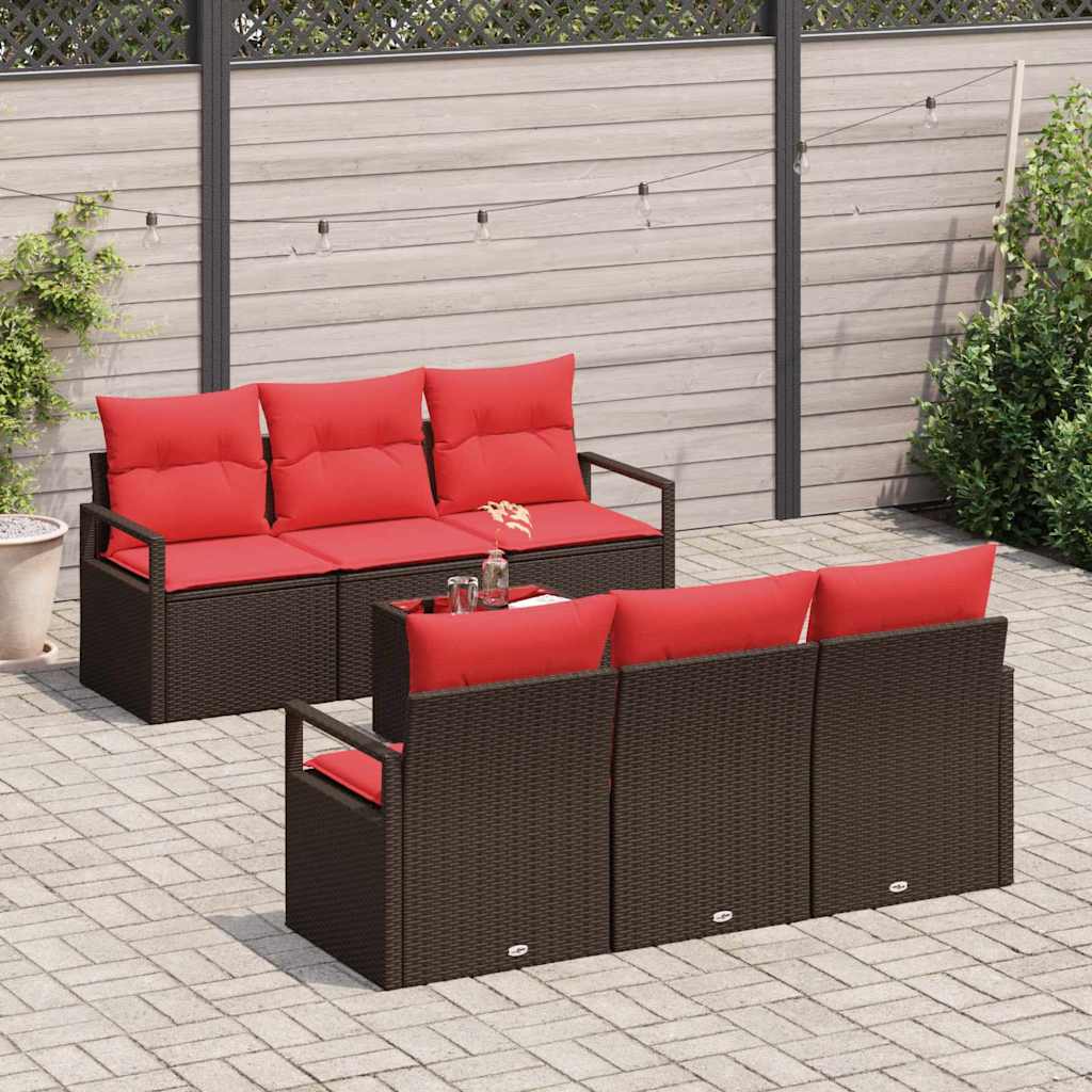 Bankstel Met Kussen 7 Pcs En Rood Poly Rattan