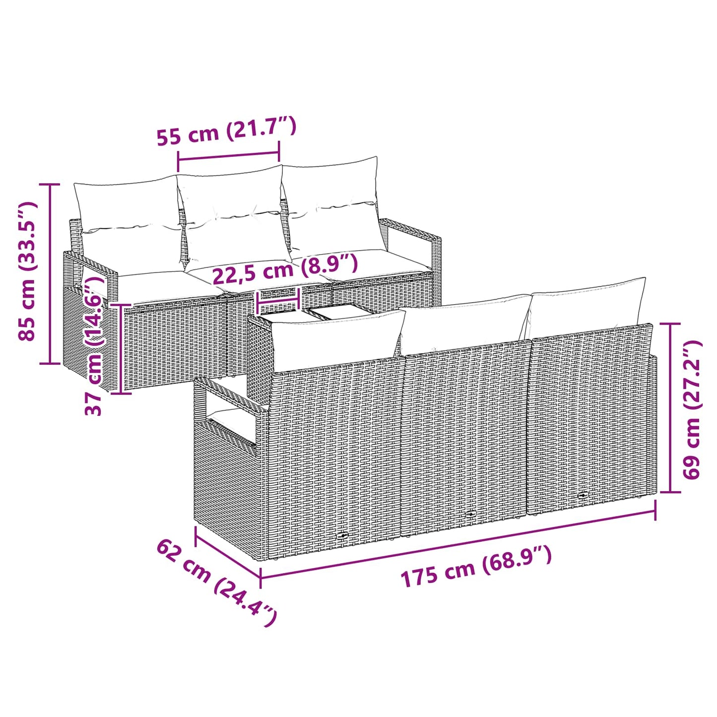 Bankstel Met Kussen 7 Pcs En Rood Poly Rattan