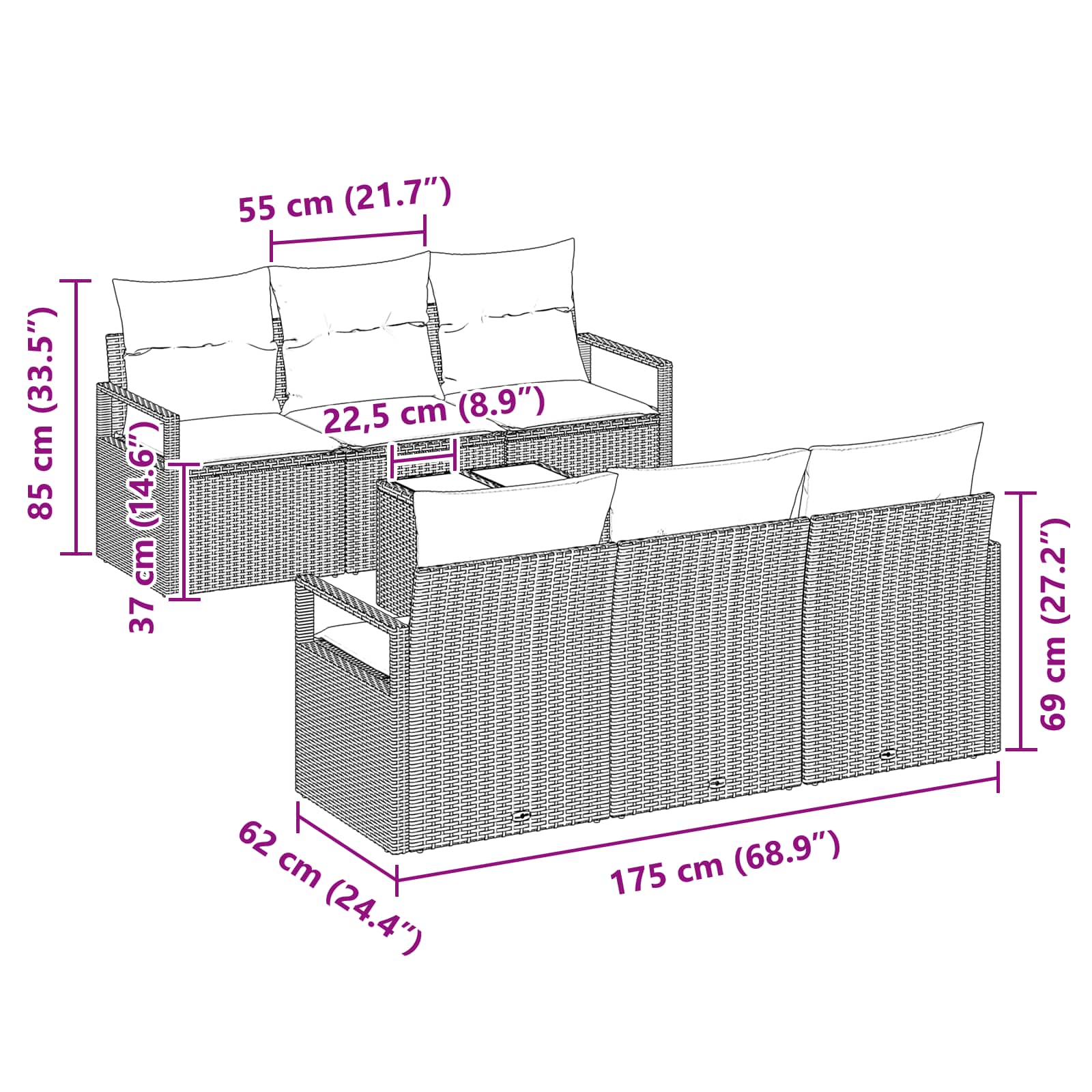 Bankstel Met Kussen 7 Pcs En Rood Poly Rattan