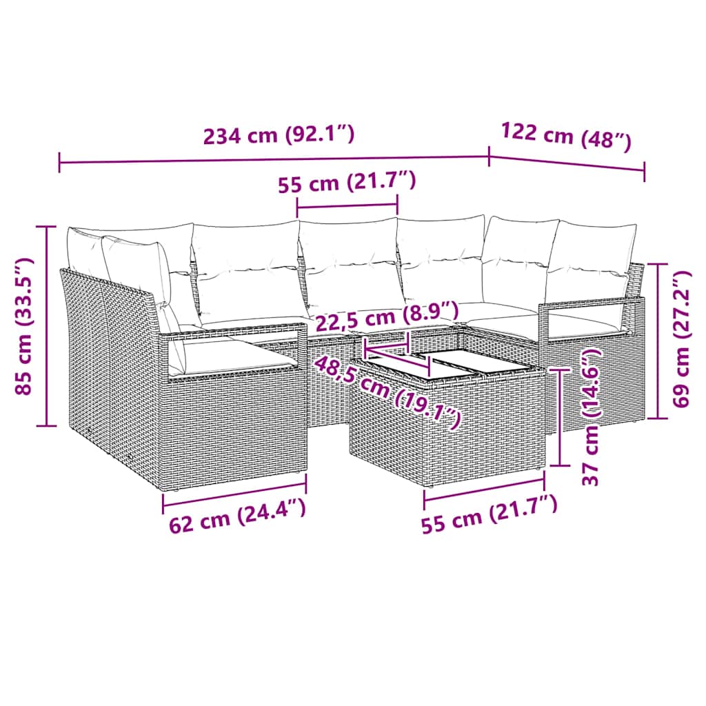 Bankstel Met Kussen 7 Pcs Poly Rattan