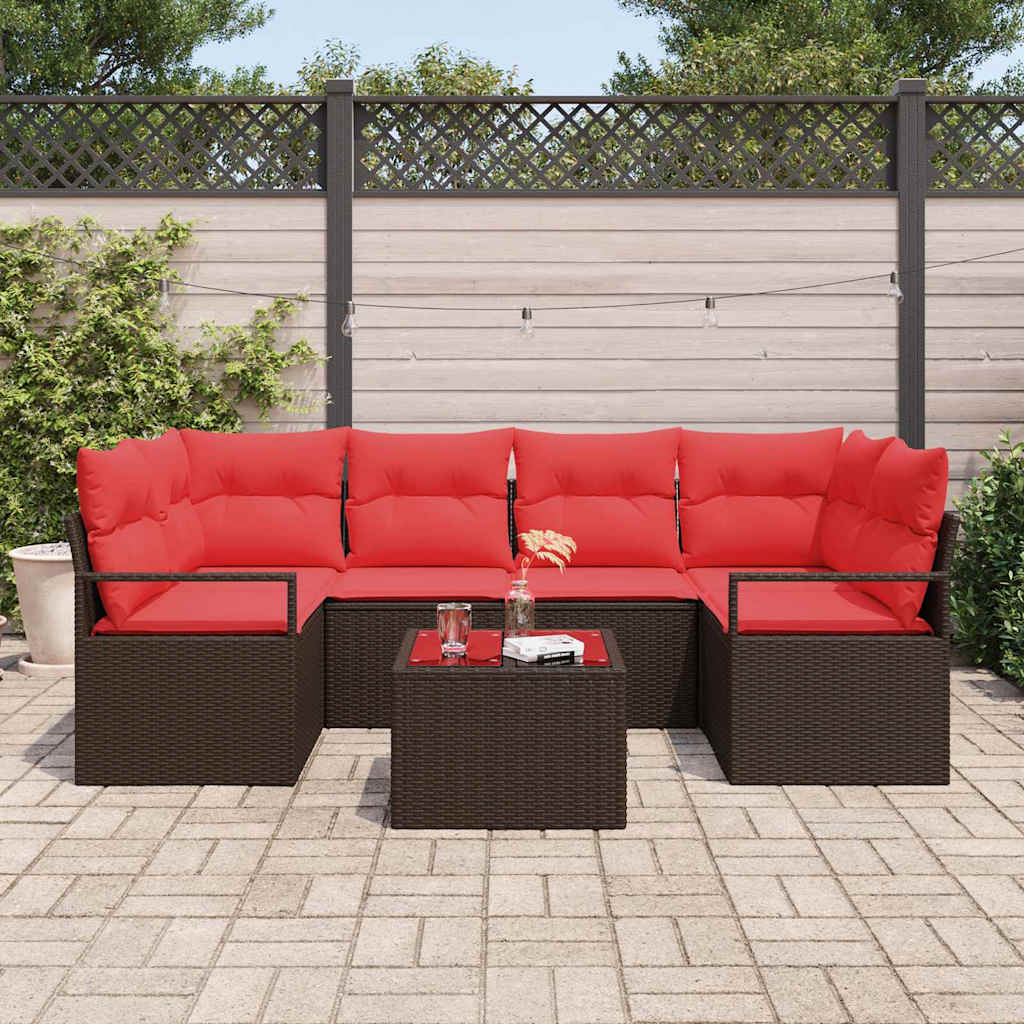 Bankstel 7 Pcs En Rood Poly Rattan