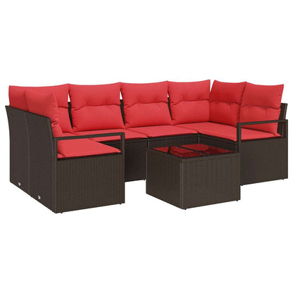 Bankstel 7 Pcs En Rood Poly Rattan