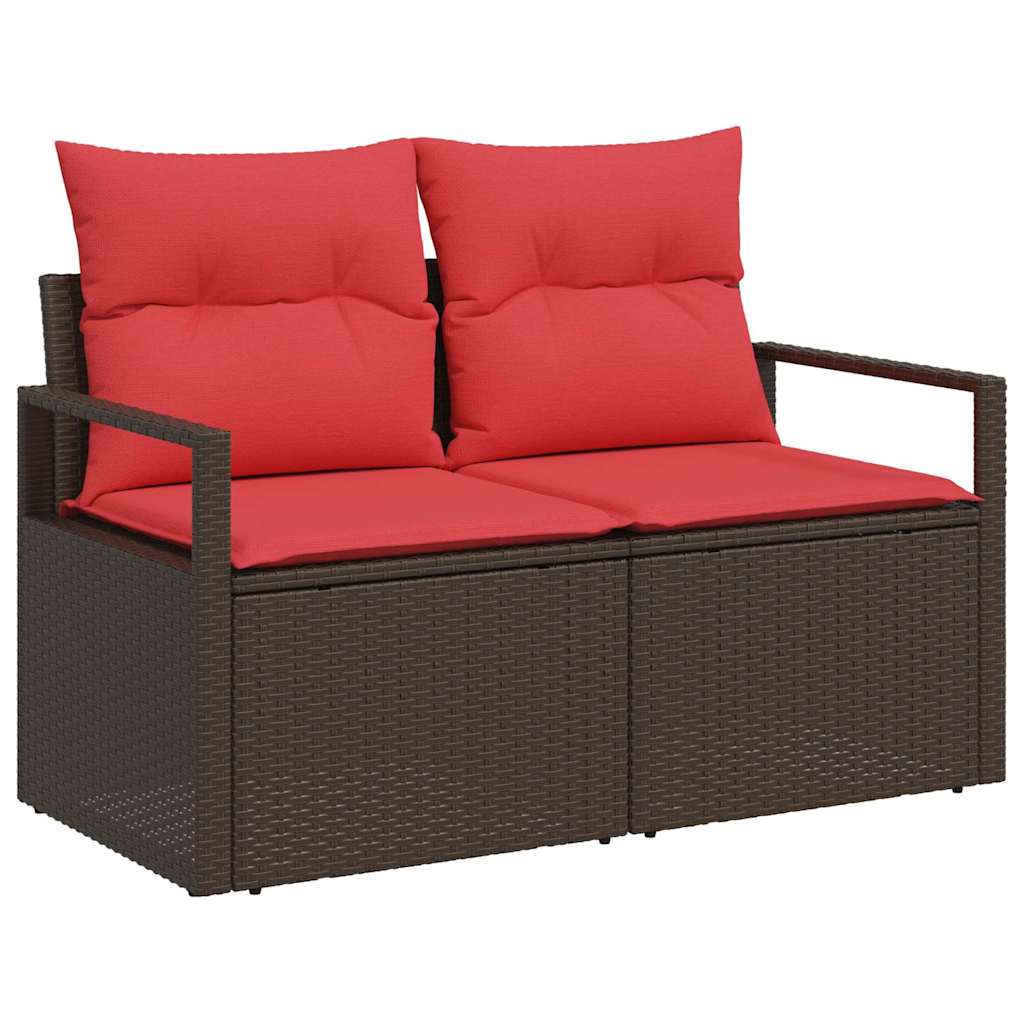 Bankstel 7 Pcs En Rood Poly Rattan