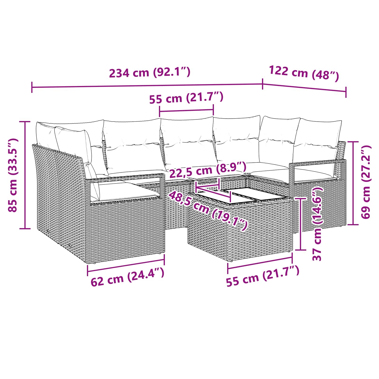 Bankstel 7 Pcs En Rood Poly Rattan