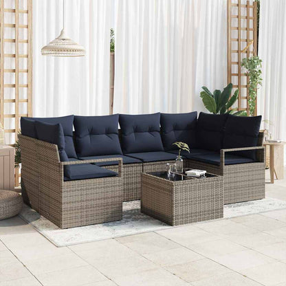 Bankstel 7 Pcs En Rood Poly Rattan